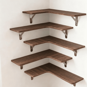 Corner Floating Shelves Set of 5, Rustic Wood Wall Shelves with Triangle Brackets, L-Shaped Corner Shelf for Bedroom Living Room Bathroom
