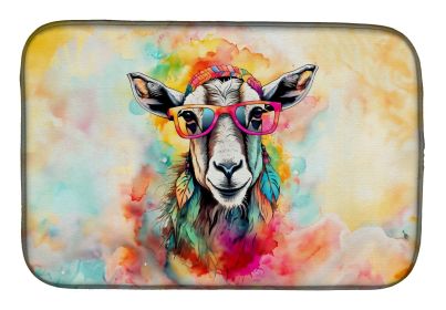 Hippie Animal Goat Dish Drying Mat Absorbent Dish Drying Mat Pad for Kitchen Counter Dish Drainer Mat for Countertop, 14 x 21", Multicolor