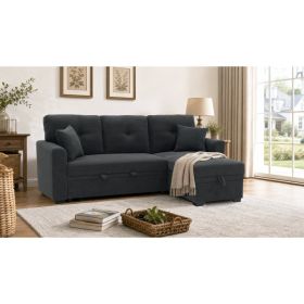 Sleeper Sofa, Sectional with Pull-Out Bed, Reversible Chaise, Storage Sectional,  Dark Gray breathable  fabric, Small Space Solution, Convertible (Option: Dark Gray)