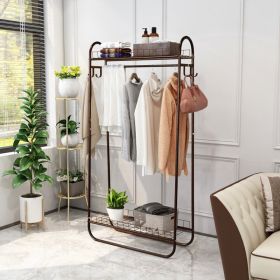 Garment Rack Freestanding Heavy Duty Clothing Rack, Metal Rolling Clothes Rack with Double Shelves, Portable Wardrobe Rack for Hanging Clothes (Option: BROWN)